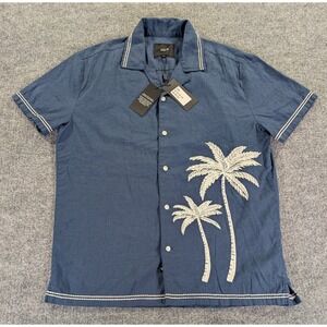 Rails Gibson Navy White Palm Embroidered Camp Shirt RM-210A-937E-8199 Mens M